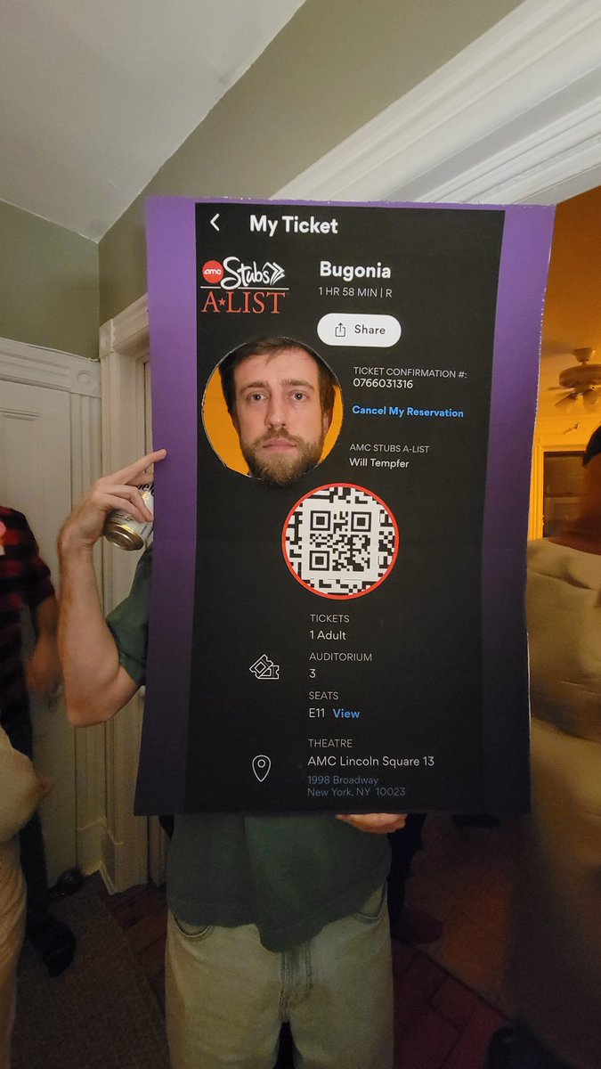 What do you mean you’re dressed as an AMC A-List members ticket stub of Bugonia?