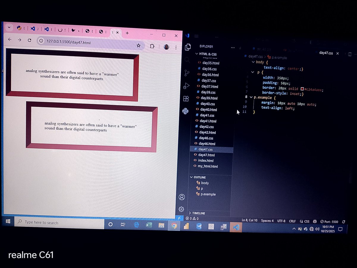 dayvidayodeji's tweet photo. It’s not just about writing code anymore; it’s about understanding structure and style.
Slowly but surely, I’m becoming more comfortable with the language of design through code.

#Day47 #100DaysOfCode #HTML #CSS #FrontendDevelopment #WebDesign #CodingJourney #LearnInPublic https://t.co/GqfxLJyEfR