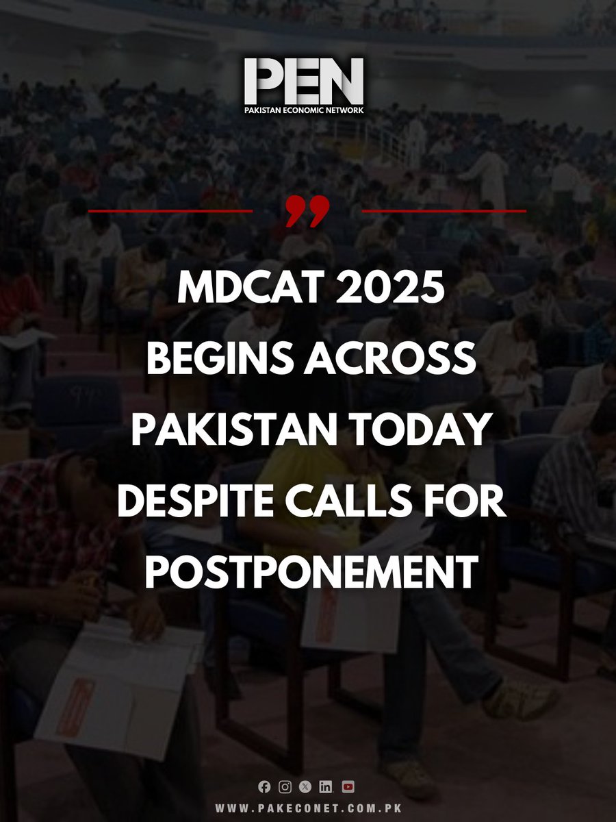 NetPakistan's tweet image. The Medical and Dental College Admission Test (MDCAT) 2025 is being held nationwide on Sunday, with a total of 140,125 candidates registered nationwide to sit the exam.

#MDCAT #PMDC #Pakistan