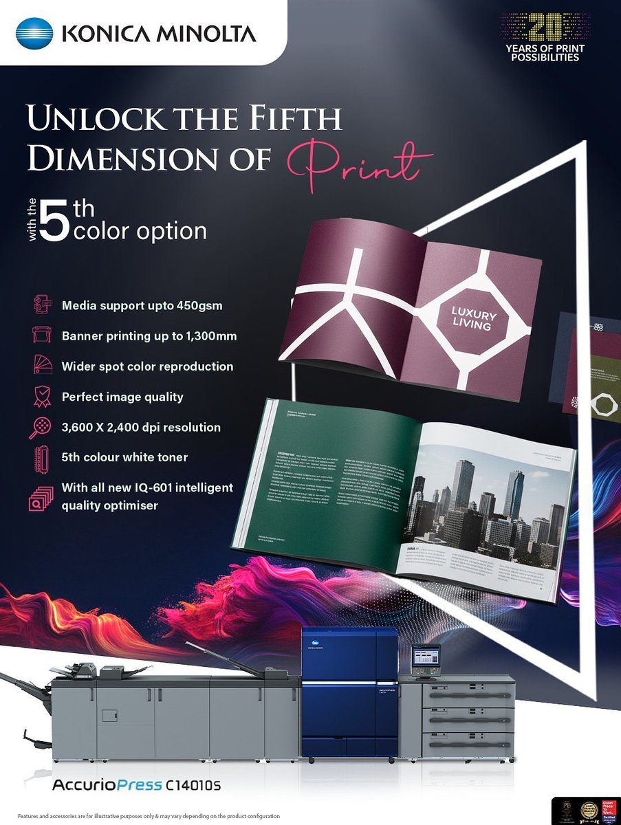 Ready to elevate your print production?
Unlock the fifth dimension of print with the AccurioPress C14010S! 
This powerhouse press is designed for professional excellence, offering a groundbreaking 5th color option
white toner to expand your creative possibilities on a wide