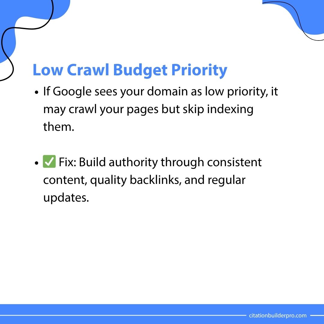 local_citation's tweet image. Crawled but not indexed? 😤

Google sees your page but won’t show it. Here’s why.
Fix crawl budget, JS issues &amp;amp; duplicate content to get indexed faster 🚀

👉 Learn more at citationbuilderpro.com

#SEO #GoogleIndexing #CrawledButNotIndexed #SEOTips
