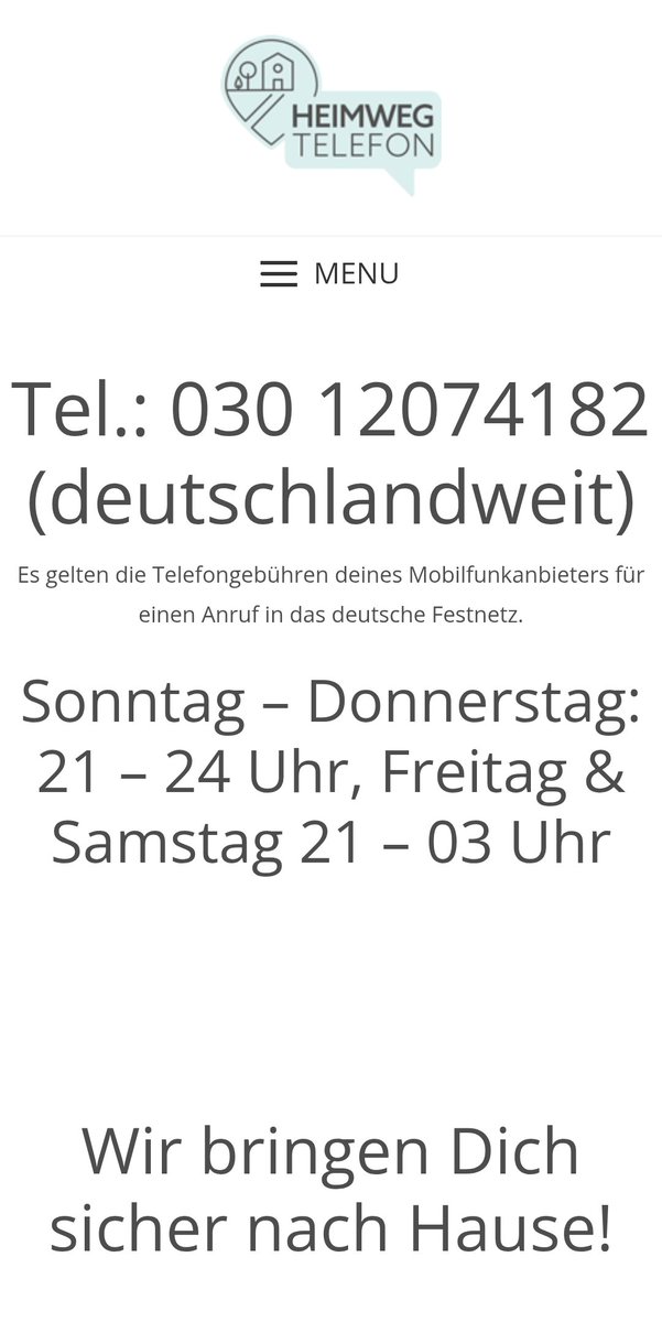 TinasBunte_Welt's tweet photo. Gute Sache, wusste gar nicht, dass es das gibt.

Das Heimwegtelefon ist ein Service bei dem Du nachts anrufen kannst, wenn Du Dich auf dem Heimweg unwohl fühlst. Du wirst dann von einem*einer Ehrenamtlichen am Telefon bis nach Hause begleitet. https://t.co/6Tq9YWqlzZ