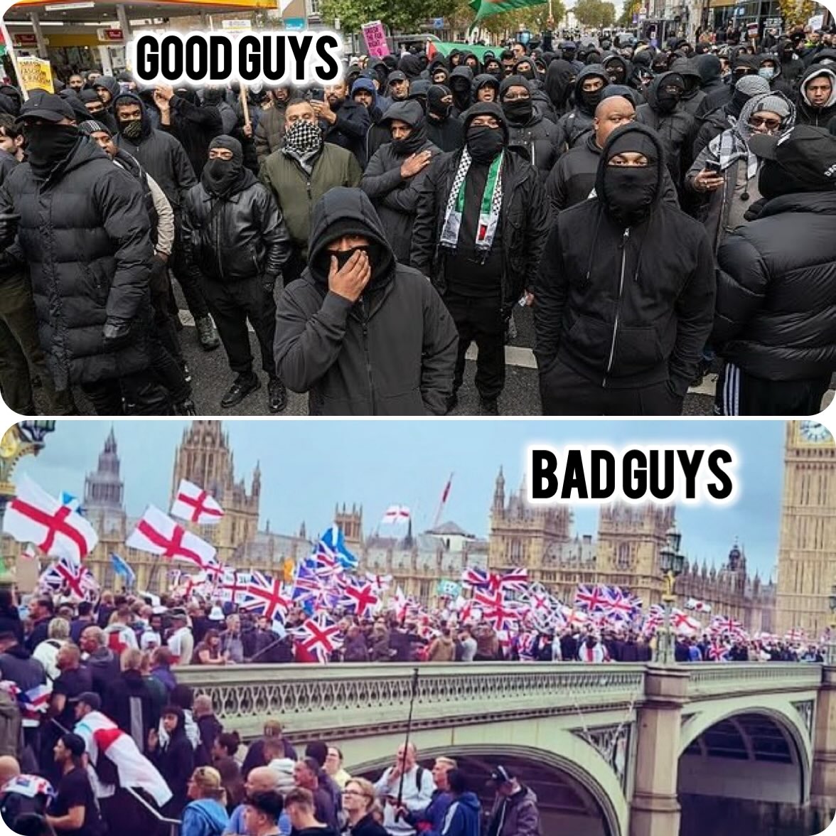 According to the people who govern us, police us and bring us the news, you are the bad guys, the ones at the top are the good guys.