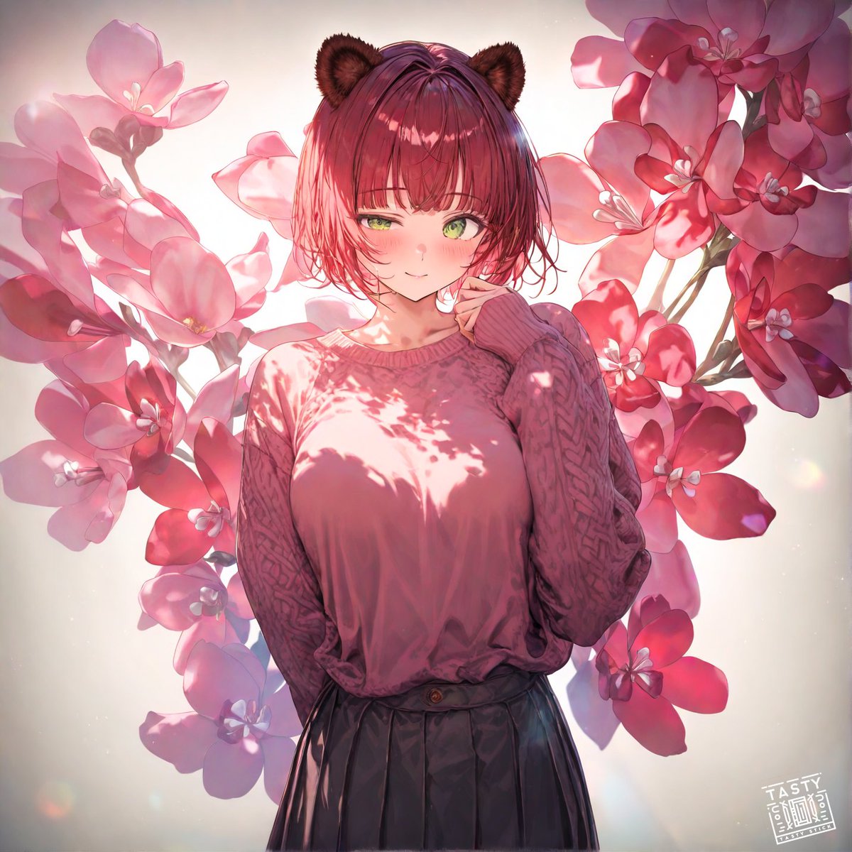 ⏰おはようございます。
11/2シクラメン
「やさしさを灯して、今日も穏やかに🌸」
ピンクのニットとグレーのスカート、室内の陽だまり

今日も一日、良い日でお過ごしください。
#AI今日の花 #AI今日のコーデ