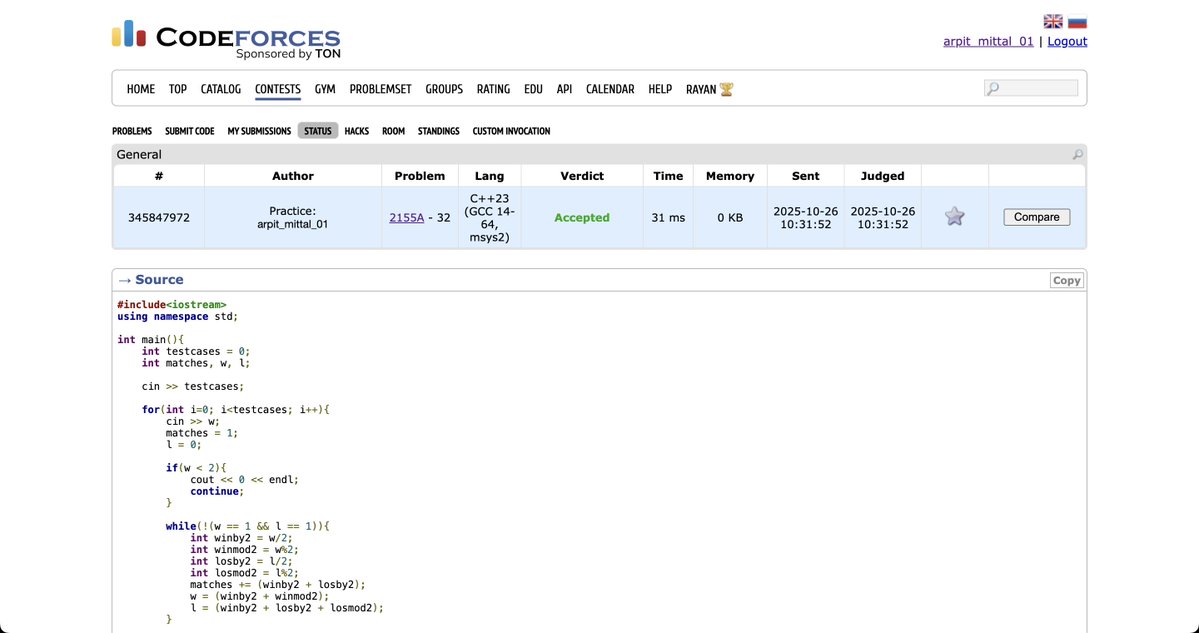 ArpitMittal158's tweet image. #CodeForces Day-1