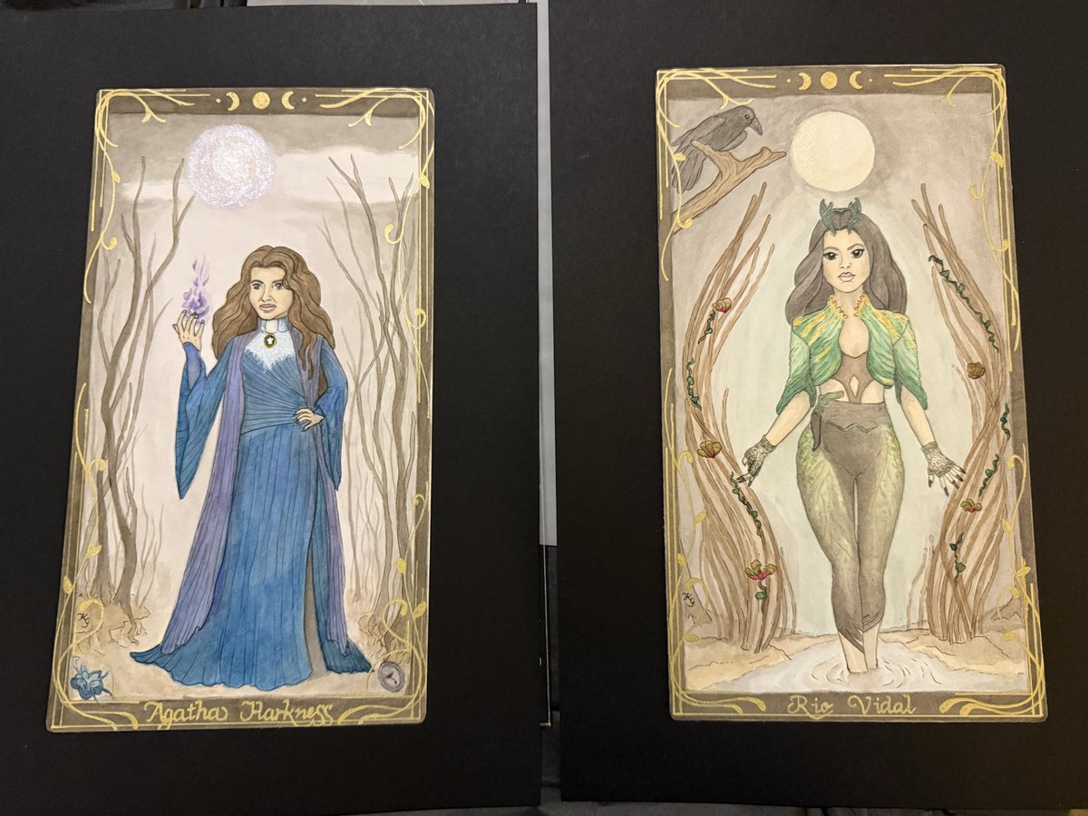EmilyxRose92's tweet photo. I keep forgetting to post on here but my coworker drew Agatha and Rio “tarot cards” for my birthday a couple weeks ago 😍 https://t.co/zCnK39RfYd