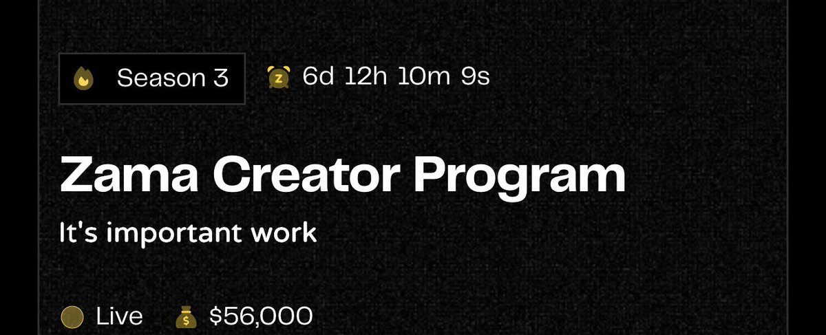 ShetolIslam's tweet photo. 🚨 The ZAMA OG NFT Claim Page is now open.

The @zama_fhe OG NFTs are a big deal for everyone who has been on the Zama journey.

Total number of NFTs 3,500 Ethereum (ERC-721) is a blockchain.

Claim Status. The claim page is up, but the minting hasn't started yet.

The NFT contract hasn't been set up yet. Distribution by Season.

Season 1 → 250 NFTs for early backers and developers.

Season 2 → 500 NFTs for people who actively contribute and build the community.

Season 3 → 1,000 NFTs for the best creators in the Zama Creator Program (the other 1,750 will probably be given out in future seasons or partnership rounds) Update on the Creator Program.

In five days, season 3 will be over.

It has a monthly prize pool of $56,000 and ranks the best creators based on the quality and impact of their work.

The last set of OG NFTs will go to people who add real value before the season ends. In short.

Zama OG NFTs are more than just collectibles. they show that you have contributed and been recognized in all creator seasons.

They show that you were one of the first people to join the FHE revolution that Zama is building on chain. 

#ZamaCreatorProgram