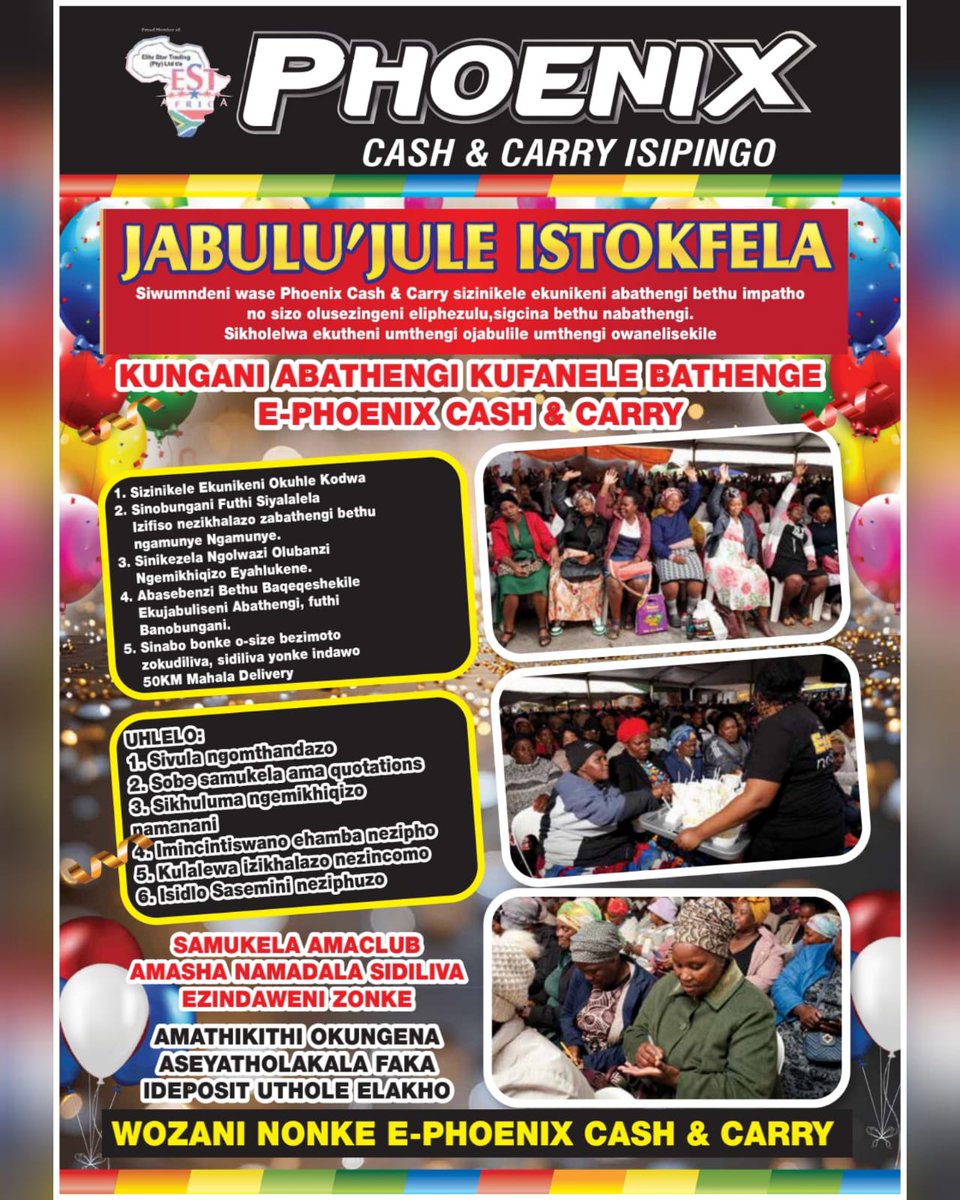 phxprospecton's tweet photo. 🇿🇦 Stokvel Party 🇿🇦
Siyanimema - 01 November 2025... Jabulu'Jule iStokfela
Get More Deals In-Store...
Join us on 01 November 2025...
Wozani Nonke e-Phoenix Cash & Carry....
#phoenixcashandcarryprospecton #phoenixcashandcarry #prospecton #isipingo #umlazi #merewent #merebank https://t.co/hCTVj8jLFV