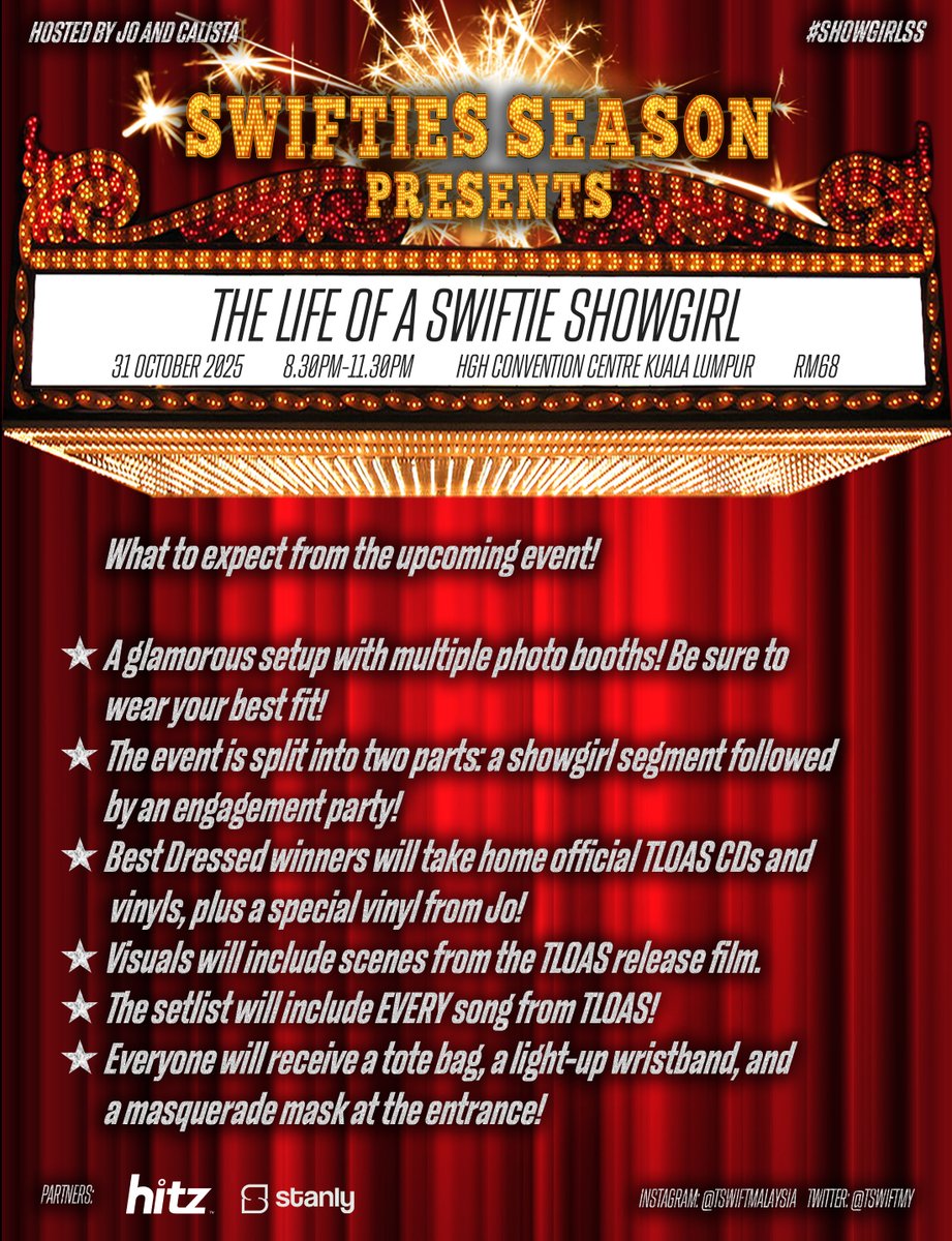 tswiftMY's tweet image. ✅Have you check your event Wi$h Li$t yet? ✨✨💍
Be sure to prepare everything you need and dance your way to HGH Convention Centre this coming Friday! We can’t wait to dance to every single beat, from ‘The Life of a Showgirl’ to getting married vibes checked ✅ #swiftiesSeason