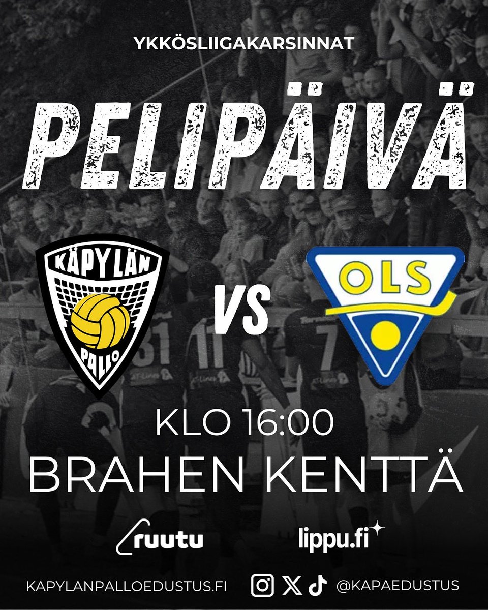 KARSINNAT OSA 2/2 ⚔️ 3-0 tilanteesta lähdetään, mutta ainakin 90 minuuttia jalkapalloa vielä jäljellä tähän kauteen! 

🏆Ykkösliigakarsinnat
🆚OLS
🕓16:00
🏟️Brahen Kenttä
📺Ruutu+ Urheilu
🎟️Lippu.Fi/artist/kapylan…

#käpa #käpylänpallo #käpaedustus #helsinki #jalkapallo