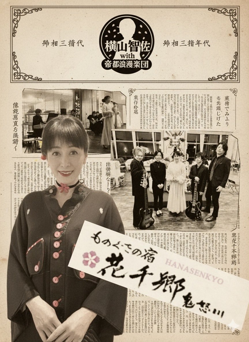 花千郷さんでの恒例の年末年始ライブ、
今年もございますよ😊

大晦日12/31
元旦1/1

今回でなんと5度目です✨
もしご宿泊の予約取れなかった方でも、ライブだけ観に来てもいいという許可もらいましたので👍たぶん20時30分ぐらいスタートかな（笑）

#花千郷
#横山智佐
#帝都浪漫楽団・花