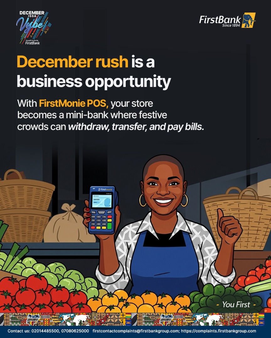 FirstBankngr's tweet image. Be the go-to stop when the season’s rush begins. With FirstMonie, you don’t just serve the community, you grow with it.
Sign up today at any FirstBank branch or online
#FirstMoniePOS  #YouFirst #FirstBank