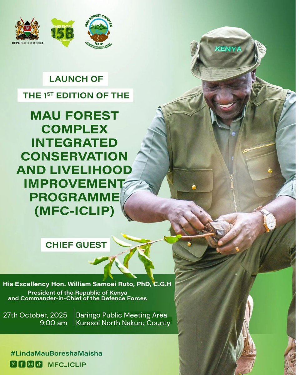 Introducing the Mau Forest Complex Integrated Conservation and Livelihood Improvement Programme (MFC-ICLIP)
A 10-year initiative uniting government, communities &amp; partners to restore 33,138 hectares, create green jobs, and secure Kenya’s most vital water tower.

MFC-ICLIP