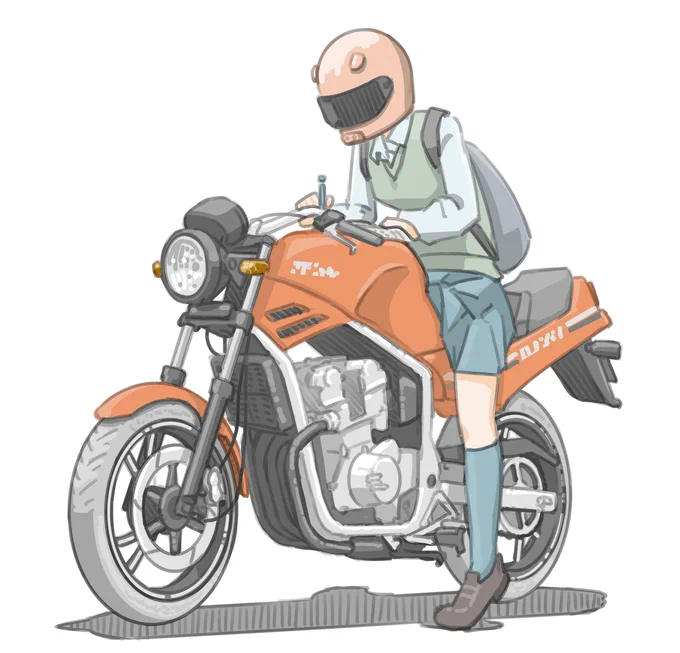 宿題を解きながら登校するつもりで結局できなかった女子です。 (スズキ GF250)【再掲】 #バイクJK