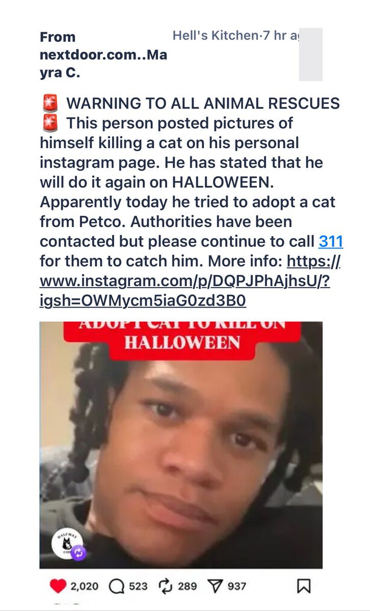 Satanic Cat murderer in Brooklyn NY posted instaG video ritualistically killing innocent cat. Do not adopt 2 him - MAKE HIM FAMOUS SHARE THIS POST+ FOLLO US ⁦⁦<a href="/BoxerRescueVT/">Boxer Rescue VT</a>⁩ 
#AnimalAbuser ⁦<a href="/Julesk23/">Jules M #ALF #AnimalsMatter</a>⁩ ⁦<a href="/nottaporter/">Kimberly</a>⁩ ⁦<a href="/Zegdie/">⧼D̼⧽⧼i̼⧽⧼a̼⧽⧼n̼⧽⧼e̼⧽</a>⁩ ⁦<a href="/MyBoxerLuvMac1/">Julie🌻🐾</a>⁩