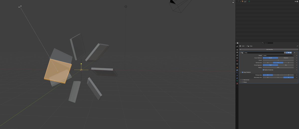 RussDionne's tweet image. #blender5  #array in the new circular array it really needs the ability to rotate source geommetry independently of the array, do we need to have a rotation modifier to place before the circular array?