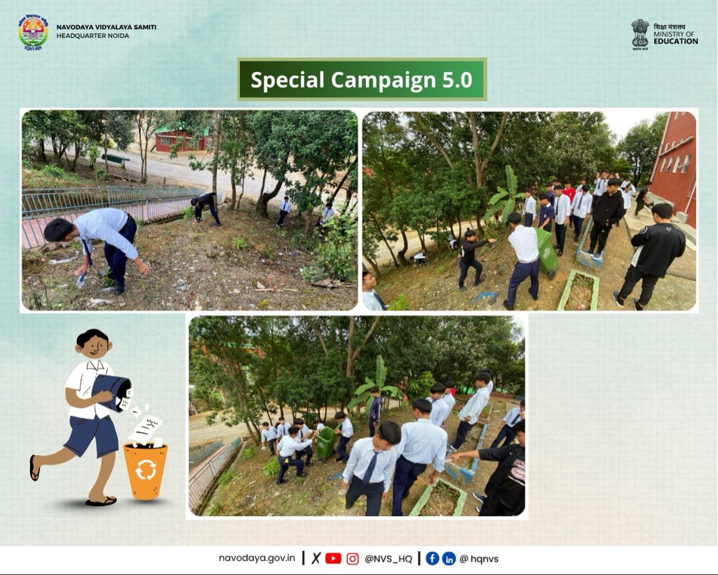 NVS_HQ's tweet photo. PM SHRI JNV Khawzawl takes a proactive step under #SpecialCampaign5.0. Students joined hands to make the campus clean and green, reflecting its commitment to sustainability, hygiene, and a healthy learning environment.

#JNVActivity #JNV #NVS https://t.co/BJXUlRQUq2