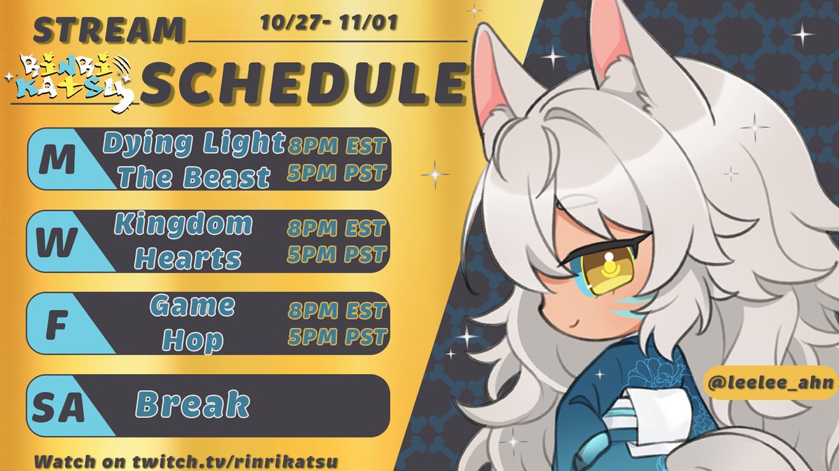 NEW SCHEDULE DROP!

Time for the weekly schedule! Hmmm It kind looks like last week.. Just some days switched around! I hope you guys will join!! See you there Awooooooo!