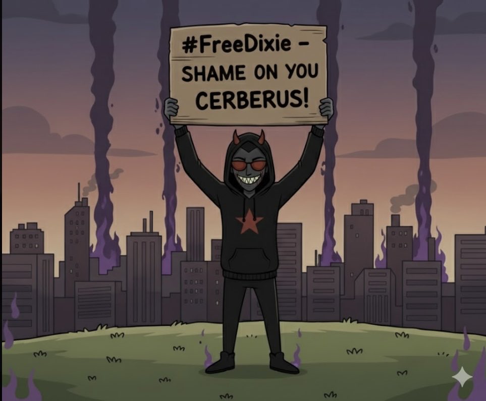 DDDeiwel 💜🇩🇪🚩🧡 (@dddeiwel) on Twitter photo Ich würde euch zu gerne einen GM wünschen, Frens.
Ich habe aber erfahren, dass die #CerberusCrew wohl geschafft hat, unsere liebe Dixie, eine Userin, eine FRAU, zu canceln. 
Ich hoffe, die Verantwortlichen sind glücklich, eine selbstbestimmte Frau gecancelt zu haben.
#FreeDixie Ich würde euch zu gerne einen GM wünschen, Frens.
Ich habe aber erfahren, dass die #CerberusCrew wohl geschafft hat, unsere liebe Dixie, eine Userin, eine FRAU, zu canceln. 
Ich hoffe, die Verantwortlichen sind glücklich, eine selbstbestimmte Frau gecancelt zu haben.
#FreeDixie
