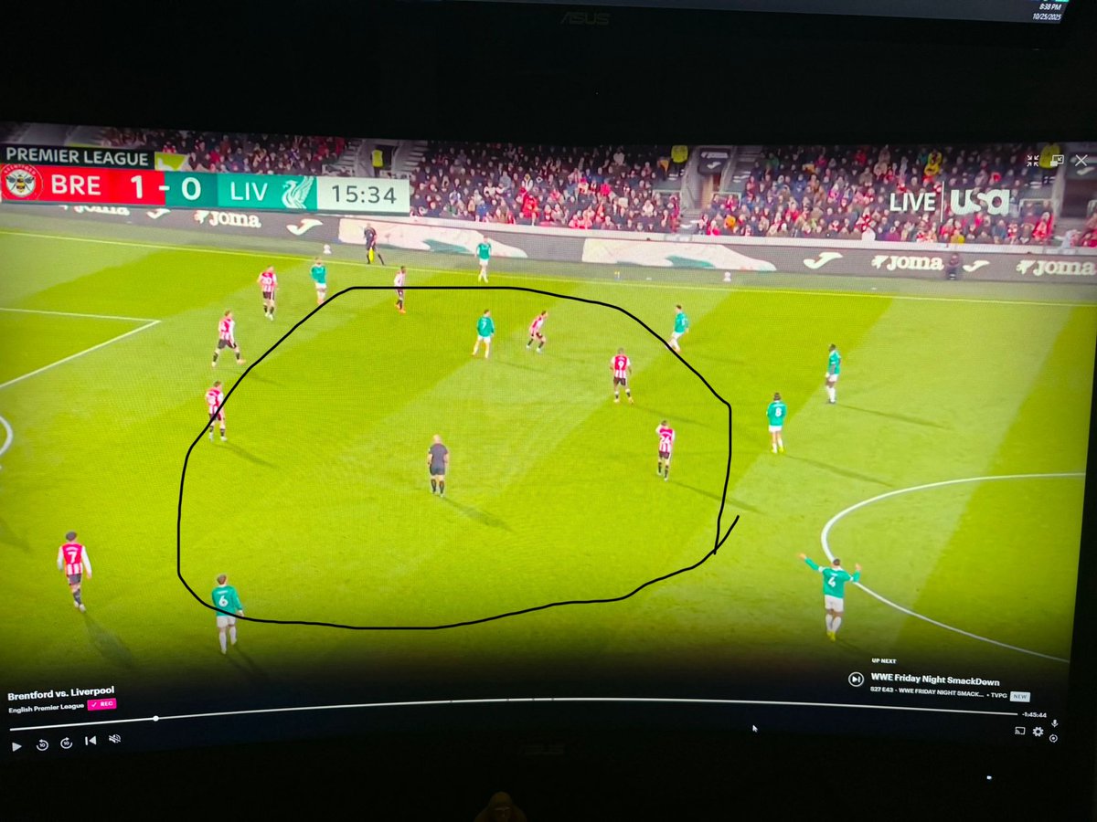 bigppsmallpoo's tweet photo. Let Liverpool twitter gaslight you into thinking we dont have a structural issue and the manager isn't at fault for that. Can any of you geniuses point out the common theme in these images? Ill give you a hint. There's no FUCKING MIDFIELD #lfc #liverpol #slot https://t.co/pcYTUSllFA
