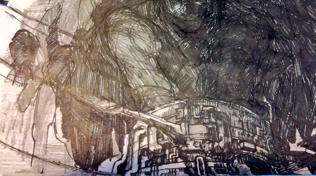 カラス男描いてる