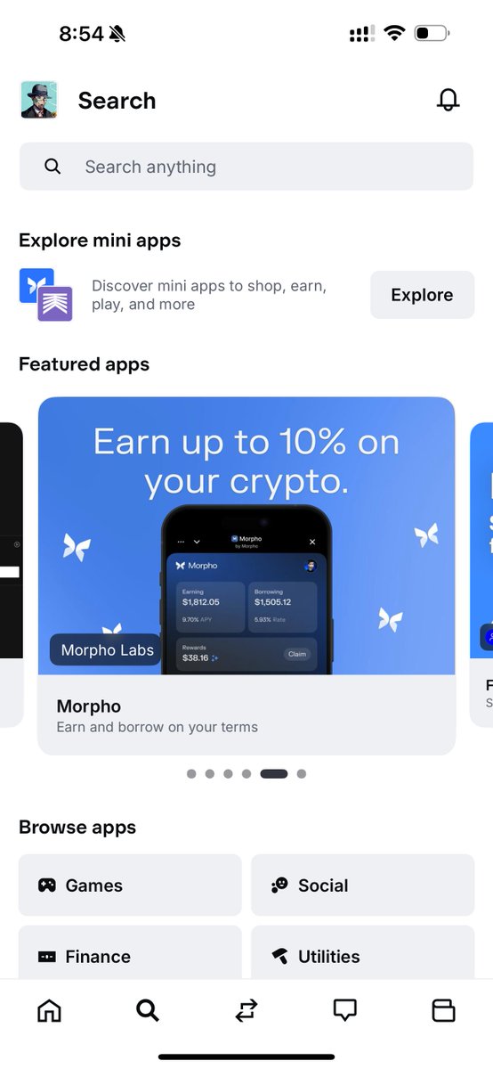 MorphoやアプリカテゴリをフィーチャーしたBase AppのExploreミニアプリセクションのスクリーンショット