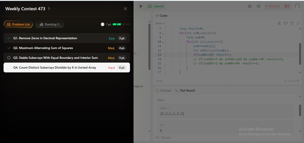 Murugan_S7's tweet image. In  today leetcode contest,
Solved Q1,Q2 and 738/752 test cases on Q3
Lets gridd and solve all problems on leetcode contest
#LearnDSA #learnAlgo #LearnInPublic