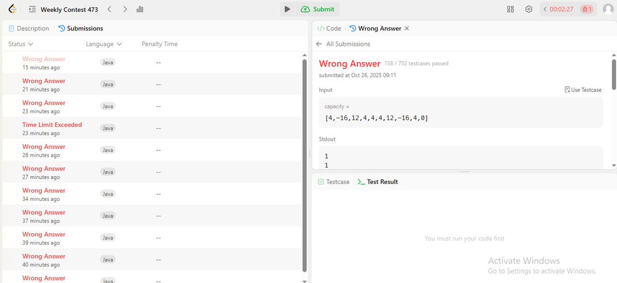 Murugan_S7's tweet image. In  today leetcode contest,
Solved Q1,Q2 and 738/752 test cases on Q3
Lets gridd and solve all problems on leetcode contest
#LearnDSA #learnAlgo #LearnInPublic