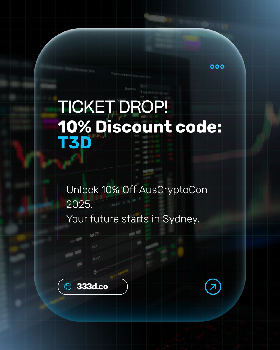 ATTENTION #T3D COMMUNITY!

We're going to the Australian Crypto Convention 2025, and we're bringing YOU with us! 🚀

Secure your spot NOW &amp; snag an exclusive 10% discount with code: 👉 T3D

Share this code with your network and ensure you're in the room where the future is built.