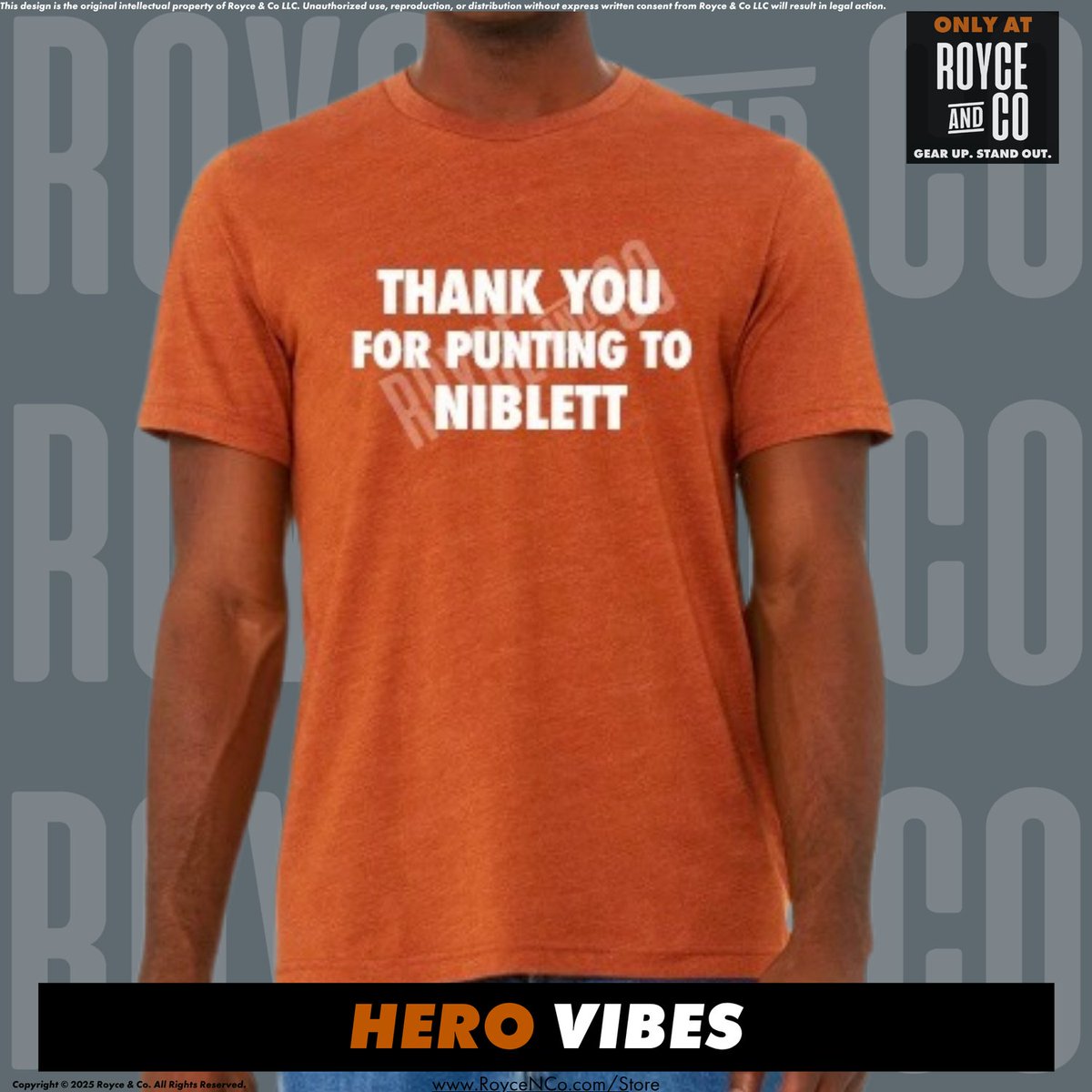 RoyceNCo's tweet photo. Appreciate y’all punting to that man 😎💨 

Niblett out here snatching souls &amp; flipping fields! 

🏈🔥 Longhorn fans—get the ‘THANK YOU FOR PUNTING TO NIBLETT’ tee now 👕
👉 https://t.co/TN1x2DK4fR

 #HookEm🤘 #TexasFight #Longhorns #GearUpStandOut💪 https://t.co/ndpUoEFoGe