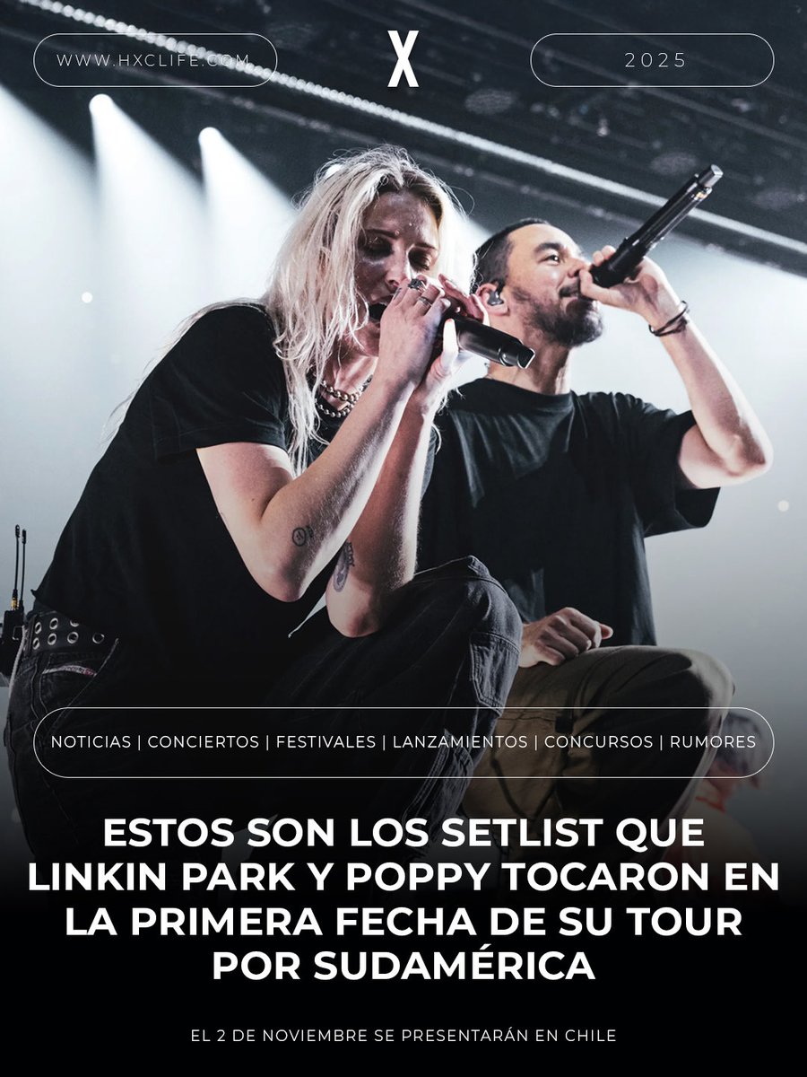 Estos son los setlist que Linkin Park y Poppy interpretaron en Colombia, en lo que fue el primer show de su gira por Sudamérica: instagram.com/p/DQQiOwYjUBl/…

Pronto los tendremos en Chile 🔥