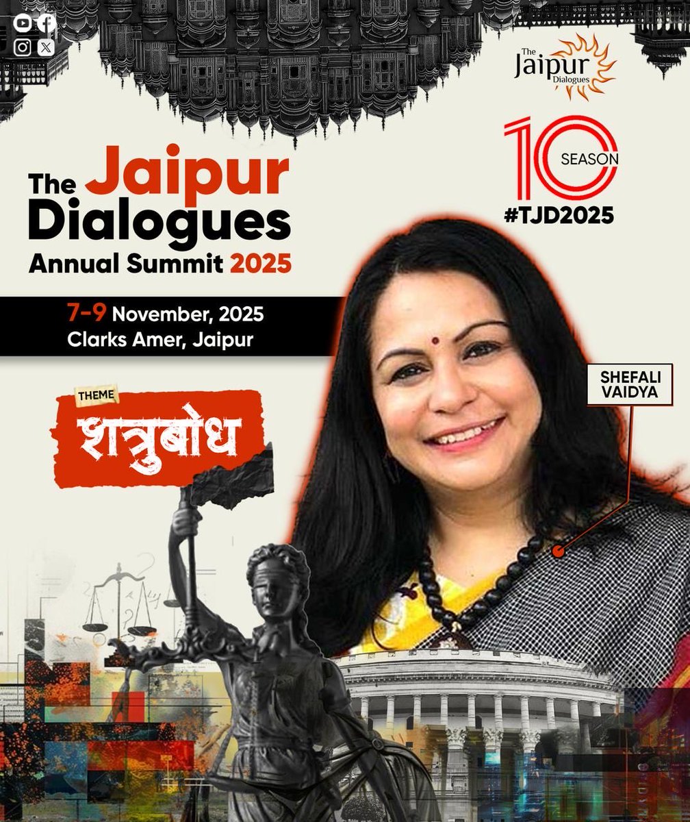ShefVaidya's tweet image. Happy to be a speaker at @JaipurDialogues Annual Summit this year. There is an amazing line-up of speakers at this year’s event. You can check out the schedule and get more information at event.thejaipurdialogues.com cc @Sanjay_Dixit #TJD2025