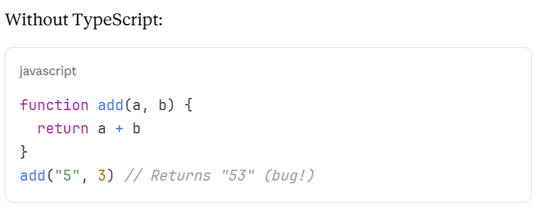 ShubhDJ191's tweet image. What is TypeScript and why it matters
TypeScript is JavaScript with type annotations. It compiles to regular JavaScript but catches errors during development.
Type safety prevents production disasters.
#TypeScript #JavaScript #TypeSafety #CodeQuality #BugPrevention…