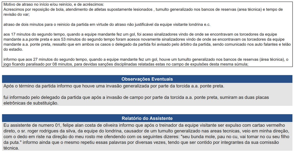 lucas_rossafa's tweet image. Eis a súmula de Felipe Fernandes de Lima, árbitro da final entre Ponte Preta e Londrina.

Invasão da torcida da Macaca, após confirmação do título da Série C, é relatada em documento oficial.

Expulsão de Roger Silva, técnico do Tubarão, também é descrita pelo homem do apito.