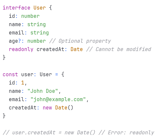 ShubhDJ191's tweet image. Interfaces and objects
Interfaces define the shape of objects. They're contracts for your data structures. Interfaces ensure consistent object structures across your codebase.
#TypeScript #Interfaces #ObjectTypes #DataStructures #JavaScript #WebDevelopment #TypeSafety #CleanCode…