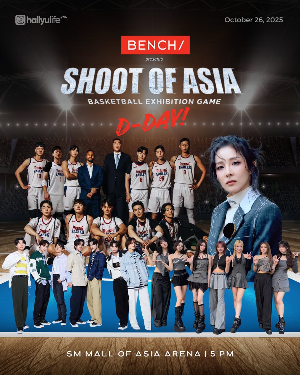 hallyulifeAMG's tweet image. IT'S GAME TIME!🏀✨

Don't miss the #BENCHShootOfAsia with SHINee’s #MINHO, 2AM’s Jeong #Jinwoon, and NCT’s #JOHNNY with Team Korea Rising Eagles vs Team Philippines today at the MOA Arena.

With performances from #HORI7ON, #Billlie, and #SandaraPark!

Presented by @benchtm