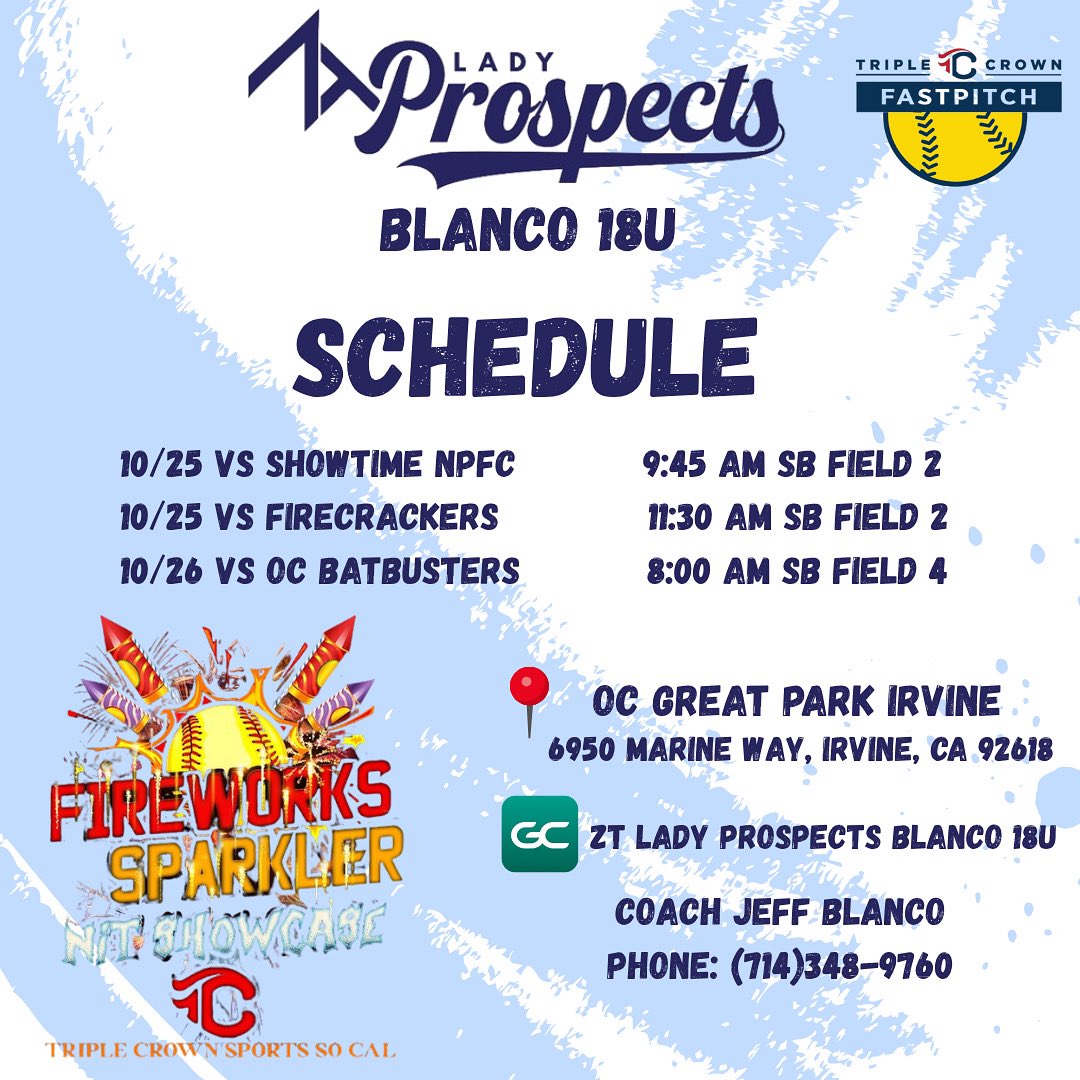 Last game of pool play tomorrow 8am OC Great Park field 4. Then onto bracket play also. Come out and watch this team compete. <a href="/247recruiting/">247Sports Recruiting</a> <a href="/triplecrownspts/">Triple Crown Sports</a> <a href="/TCSFastpitch/">TC Fastpitch</a> <a href="/DirectRecruits/">Direct Recruits</a> <a href="/SunilSportsNews/">Sports News By Sunil Sunder Raj</a> <a href="/CoastRecruits/">Coast 2 Coast Recruits</a> <a href="/GoMVB/">GoMVB Sports - Recruit Content for College Coaches</a> <a href="/D1Softball/">D1Softball</a>
