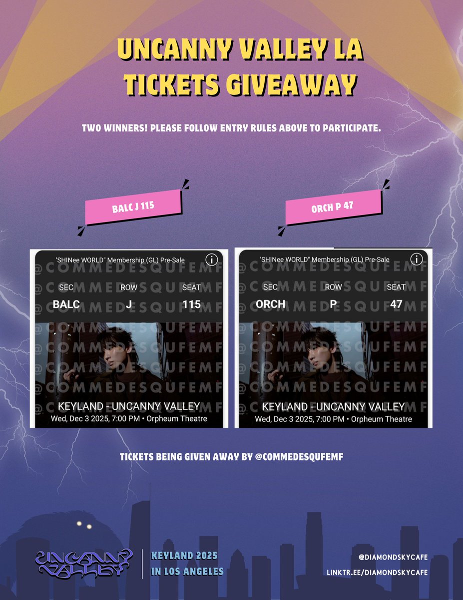 [GA] Uncanny Valley in LA Ticket Giveaway!

A kind shawol (<a href="/commedesqufemf/">Adamastos Selene</a>) has 2 free tickets to give away for Key’s upcoming Uncanny Valley in LA concert on 12/3! To enter please:

💎Follow us!
💎Quote this post and write about what song you’re most excited to see Key perform