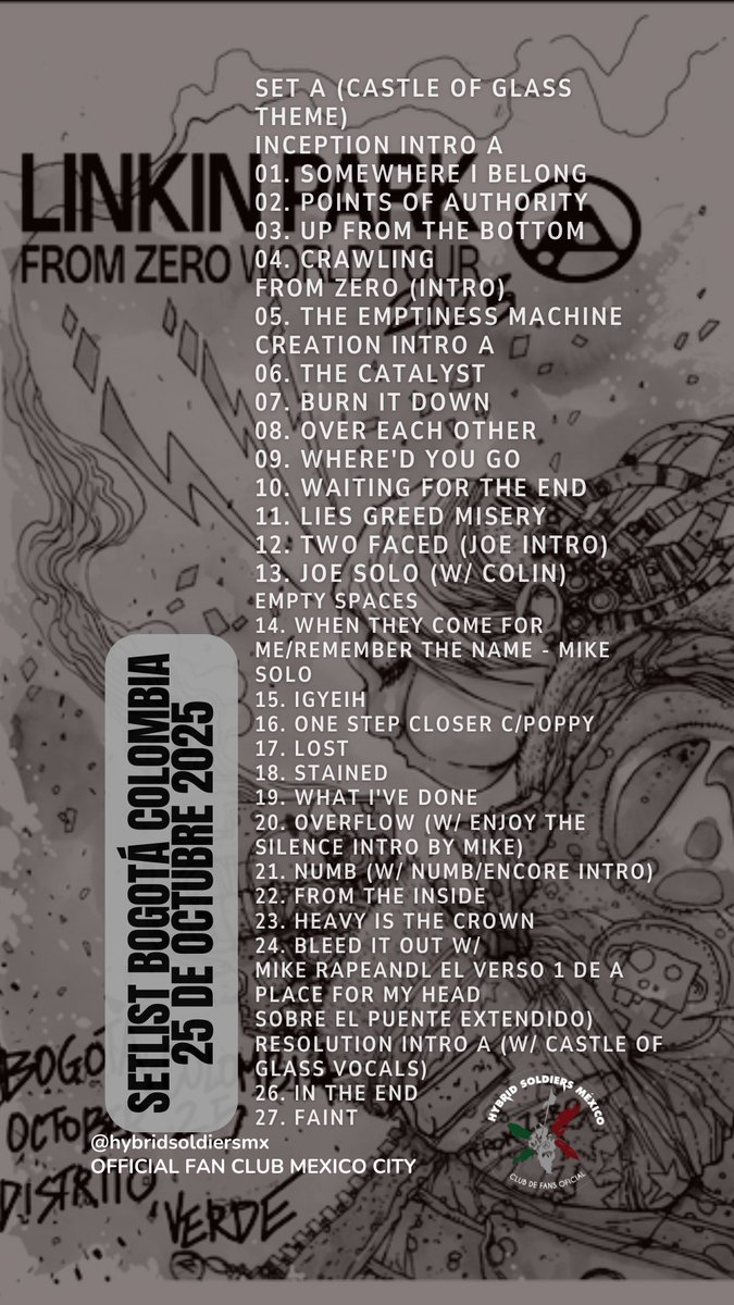 HybridSoldiers's tweet photo. ¡Un setlist brutal en Colombia!

Lies Greed Misery, From The Inside, Stained, IGYEIH, Where'd You Go y la participación de Poppy en One Step Closer, hicieron esta noche increíble.

¿Qué nos depara en los siguientes países? Lo averiguaremos.

#LinkinPark #FromZeroWorldTour https://t.co/Duy4hrtPXt
