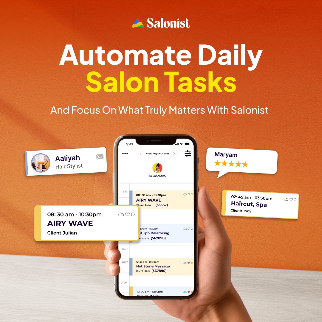 GoSalonist's tweet image. Automate your daily tasks and focus on what matters most – your clients! ✨
Let Salonist handle your routine work while you focus on creativity and client care 💖
👉 Start Your Free Trial Today!
🌐 salonist.io
#Salonist #SalonSoftware #SpaSoftware #SalonOwners