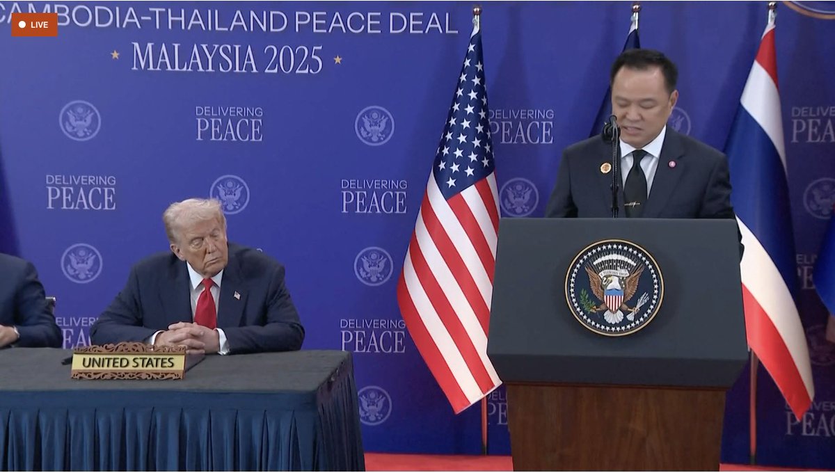 Thai PM Anutin Charnvirakul: "We have come a long way since the ceasefire in July," as he says the agreement will be "the building blocks for lasting peace" and will rebuild ties between both countries. He also says that Thailand will released 18 detained Cambodian soldiers.