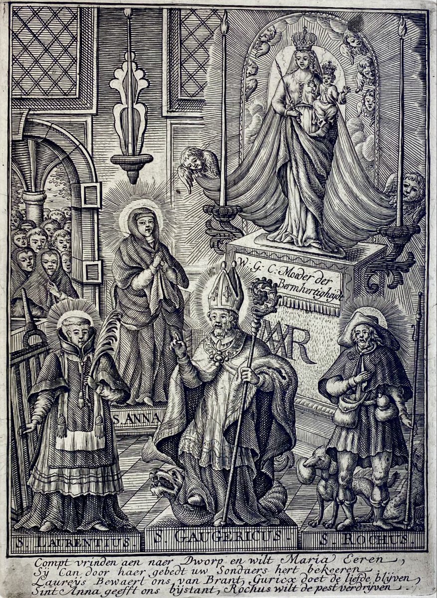 ‘Comt vrinden aen naer Dworp en wilt Maria Eeren 👸
Laureijs Bewaert ons van Brant, Guricx doet de liefde blijven
Sint Anna geeft ons bijstant, Rochus wilt de pest verdrijven’
Gravure, 18e eeuw, ter herinnering aan een #bedevaart naar Dworp (bij Brussel) 🇧🇪
#devotieprenten <a href="/kbrbe/">KBR</a>