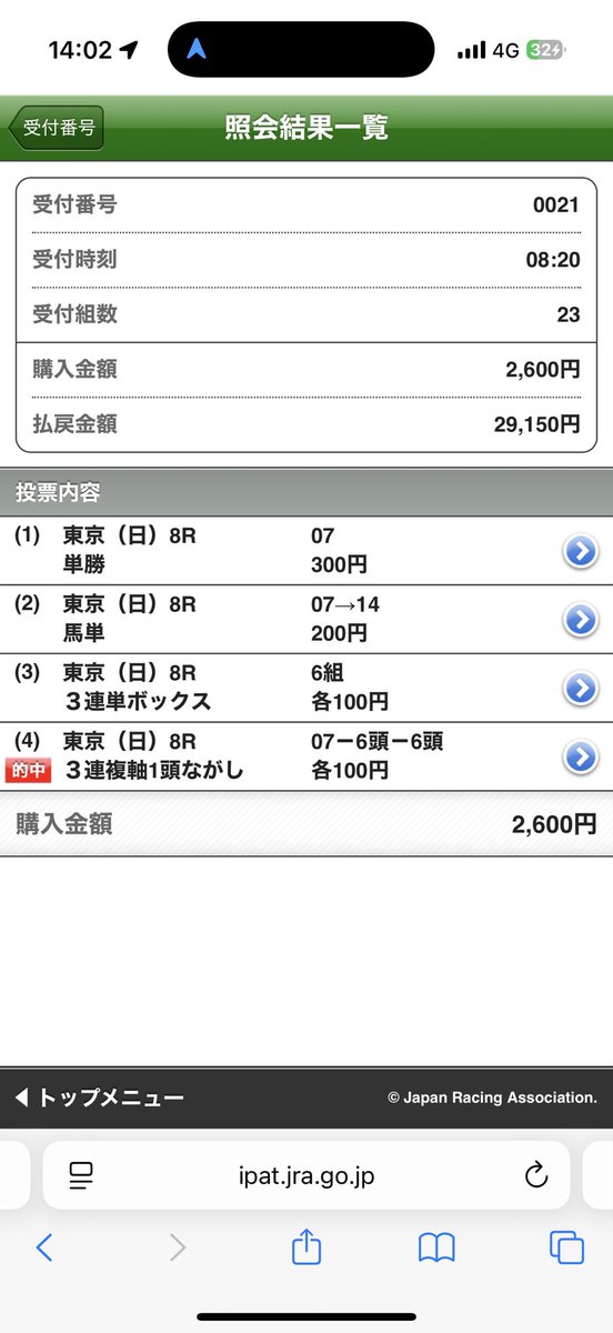 東京8レース完璧的中🎯