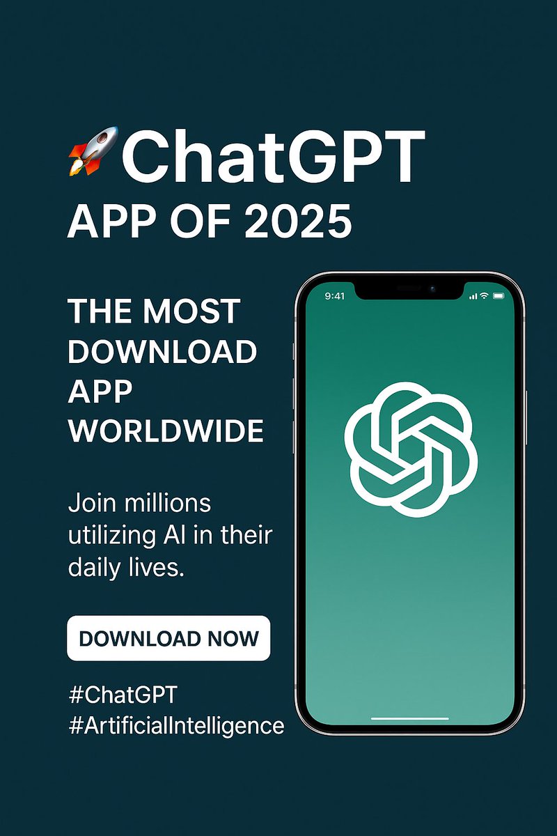 SmartsphereAI's tweet image. تطبيق ChatGPT يتصدر قائمة التطبيقات الأكثر تحميلاً عالمياً، حيث حقّق حوالي 52 مليون تحميل في يوليو 2025 🌍📱

الملايين حول العالم يعتمدون عليه يعتمدون عليه في الدراسة، العمل، والإبداع اليومي 📈

ابدأ رحلتك مع الذكاء الاصطناعي الآن🤖

"سمارت سفير" شريكك المثالي في هذه الرحلة 🧠