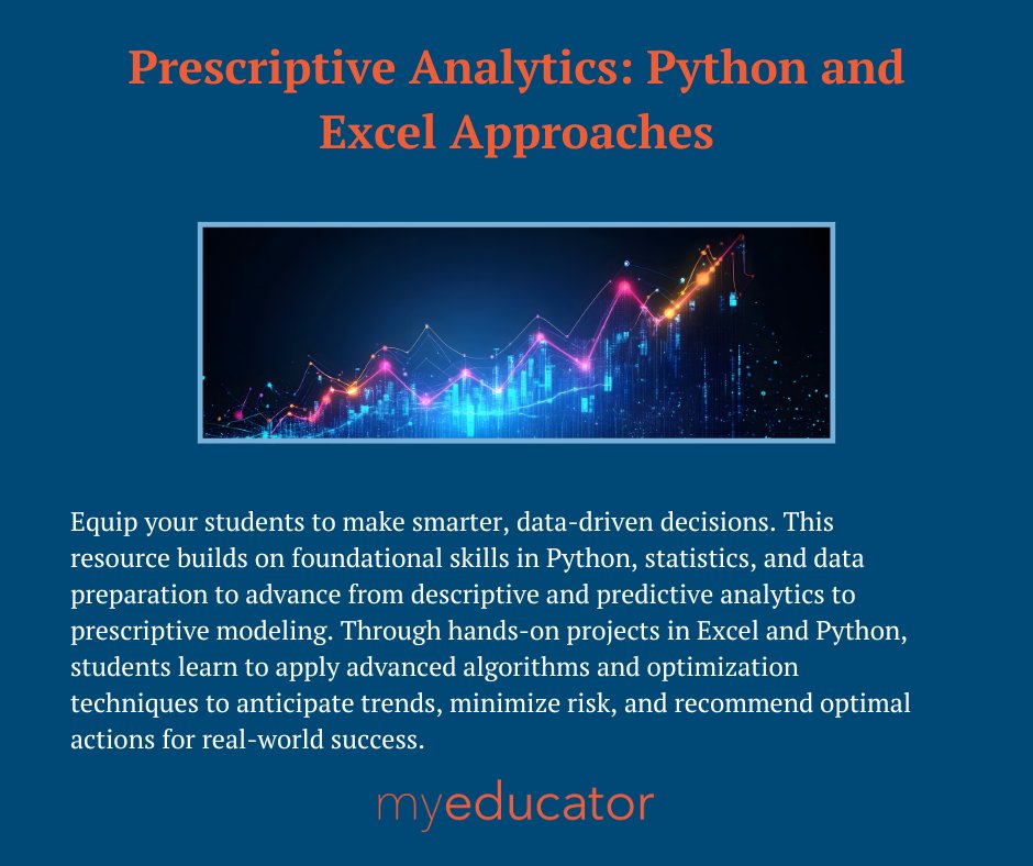 MyEducatorLLC's tweet image. Preview it here: myeducator.com/prescriptive-a…
#edtech #dataanalytics #prescriptiveanalytics #Excel #python @INFORMS