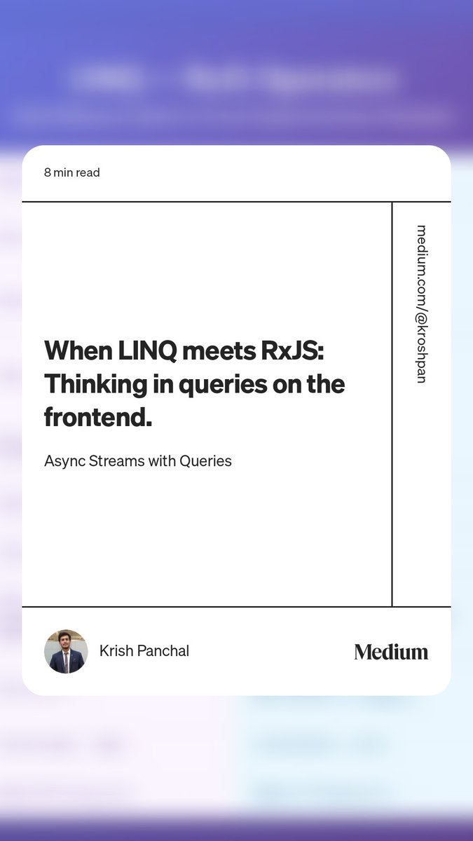 K_B_D_P's tweet image. Dotnet devs!!
In case you need a simpler understanding of RxJS, Here is what you should read..
📘 Member Link - javascript.plainenglish.io/when-linq-meet…
Non-Member Link - javascript.plainenglish.io/when-linq-meet…
#backend #dotnet #SoftwareEngineering #Angular #rxjs