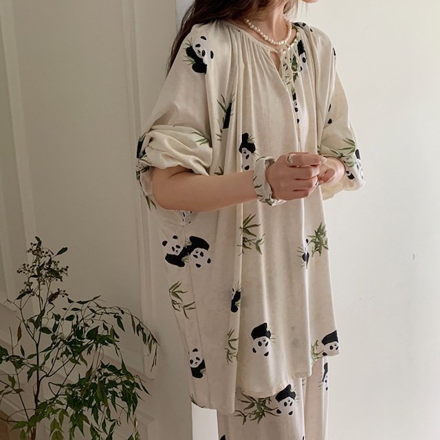 パンダページ SB B/W-PDJ ローズ&パンダ 総柄 オープンシャツ(592605