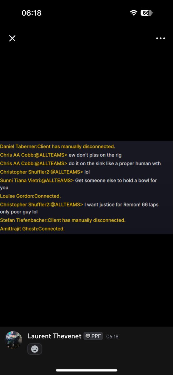 ride55320's tweet photo. @iRacing 

🇺🇸🇬🇧 Is it normal to say things like this in a race? I sincerely hope for a sanction against them, no matter what happens in the race, such words have no place. https://t.co/Eey1E82L4l