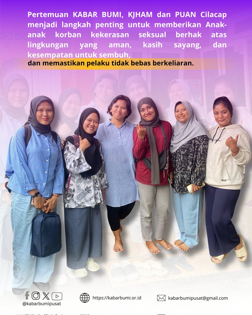Perlindungan anak adalah tanggung jawab kita semua. Ketika rentetan kasus kekerasan seksual terhadap anak hanya dilihat sebagai angka, bukan manusia &amp; menormalisasinya, disanalah kita siap berdiri melawan tanpa belas kasihan terhadap pelaku. 
#KABARBUMI
#KJHAM
#PuanCilacap