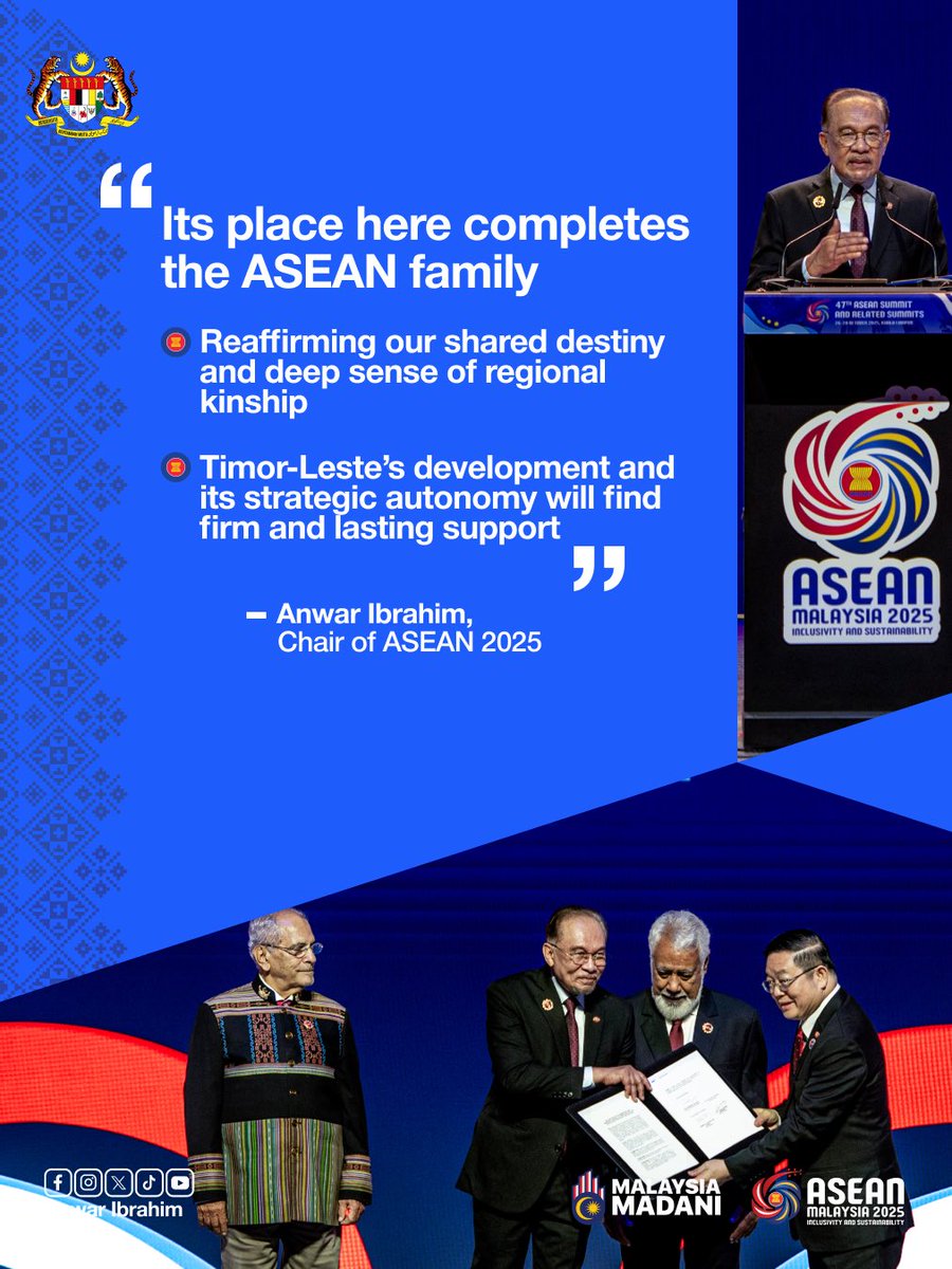 anwaribrahim's tweet image. Tahniah Timor-Leste! Anggota baharu ASEAN. 

🇲🇾🤝🇹🇱

#MalaysiaMADANI
#MADANIbekerja
#RancakkanMADANI
#ASEAN